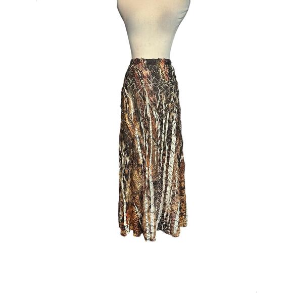 Reba brown yellow print pleated pull on boho maxi skirt size Large - Picture 10 of 16